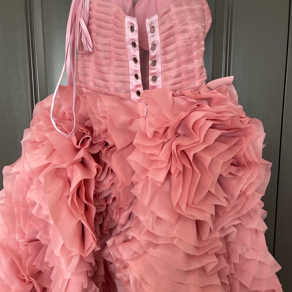 Elegant Pink Strapless Ruffle Dress - Picture 6 of 7